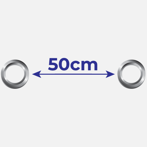 Omzoomd en ringen om de 50 cm